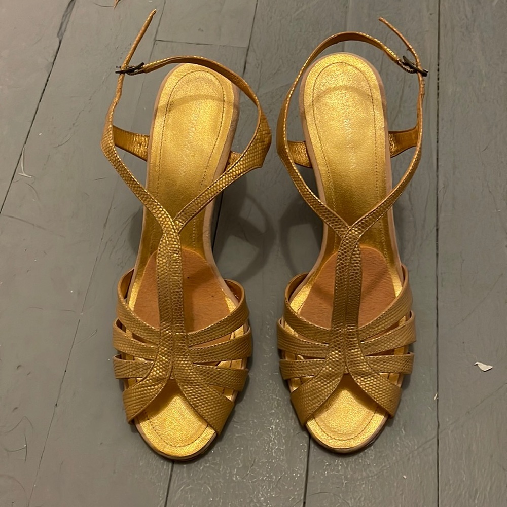 Gold Snake-embossed BCBG Heeled Sandals